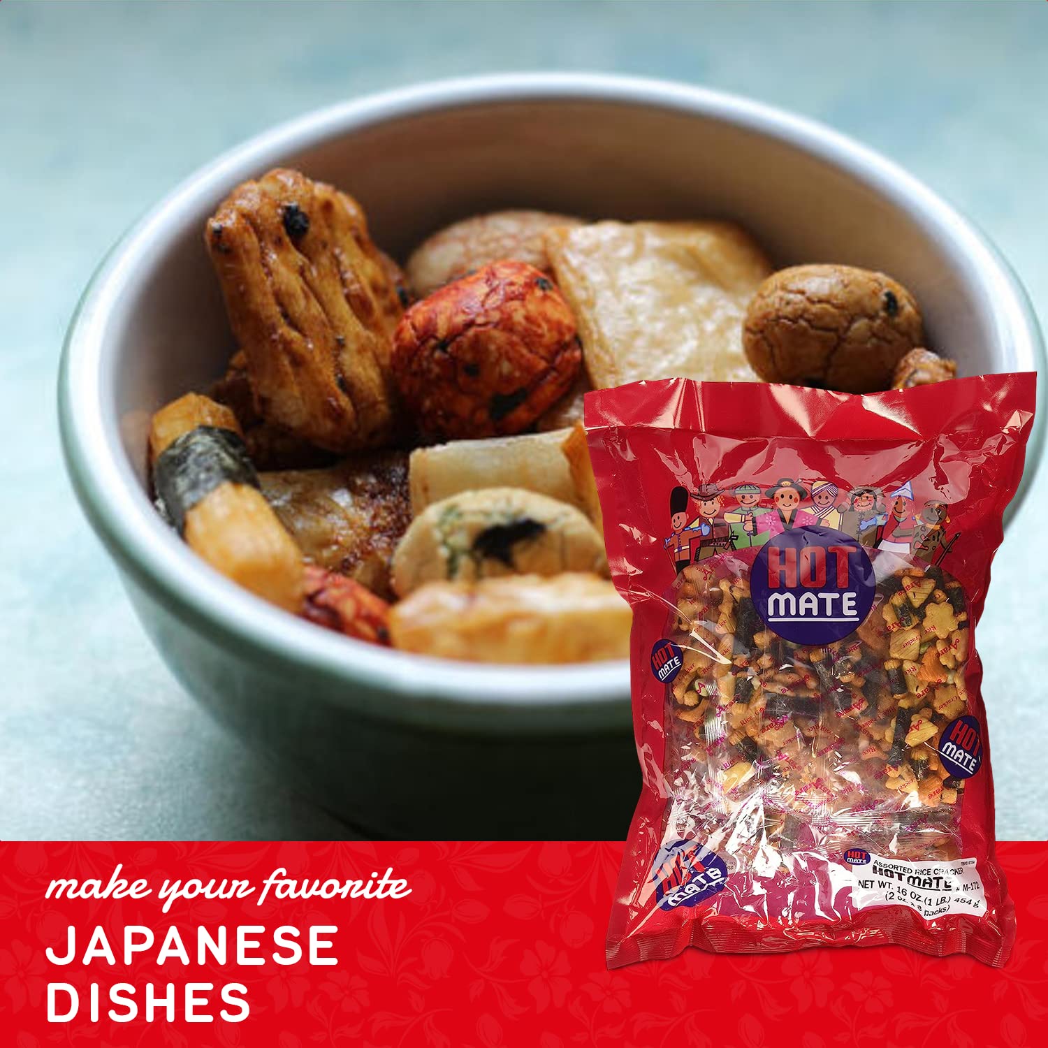 Shirakiku crackers with tea in lifestyle shot, pairs well with beverages