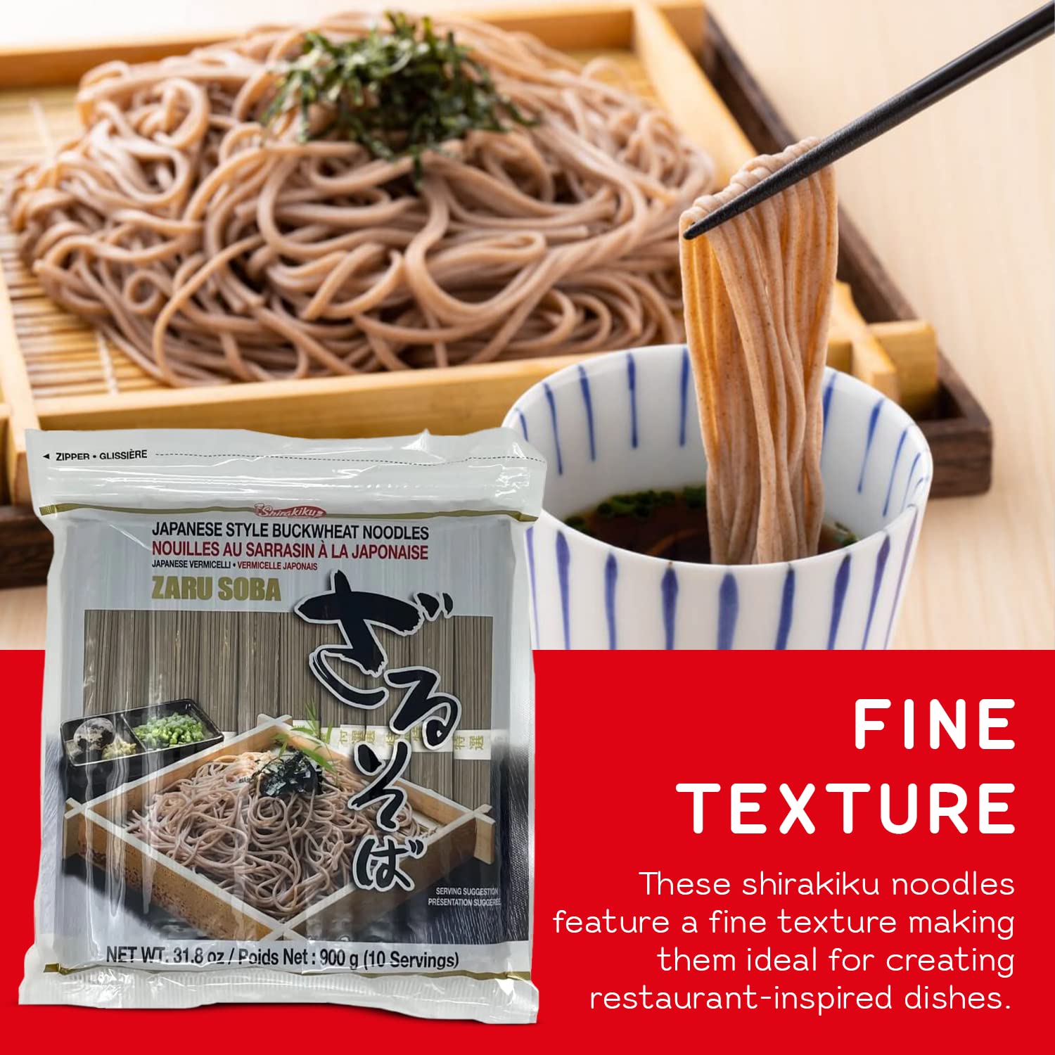 Shirakiku noodles in hot broth demonstrating hearty, quick-cook benefit