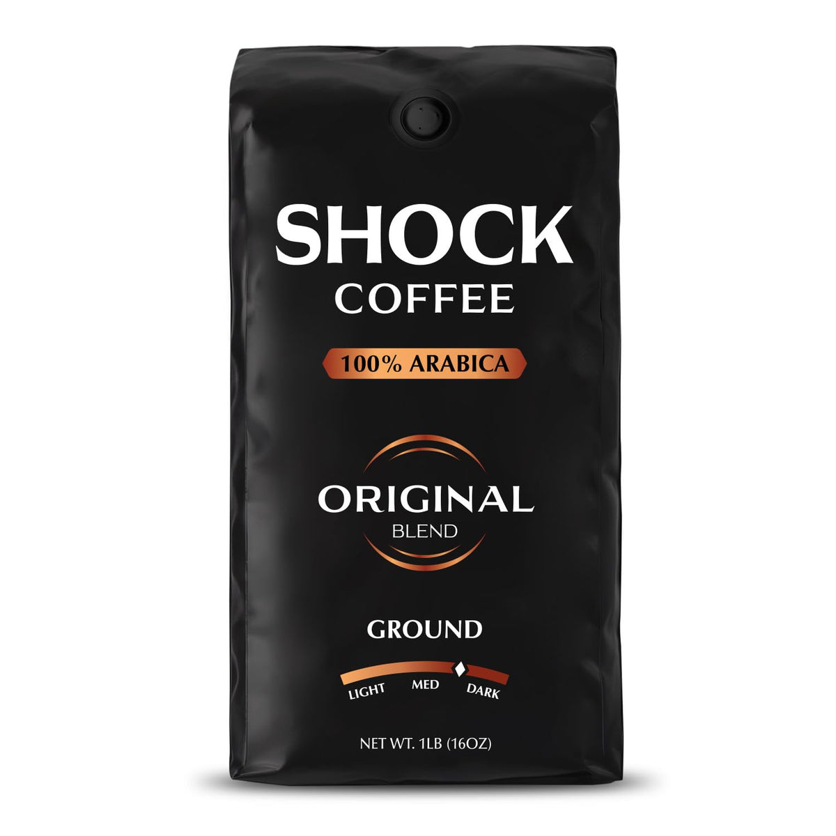 Shock branded front packaging showing 1 lb bag and bold design for strong energy