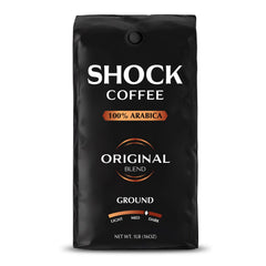 Shock branded front packaging showing 1 lb bag and bold design for strong energy