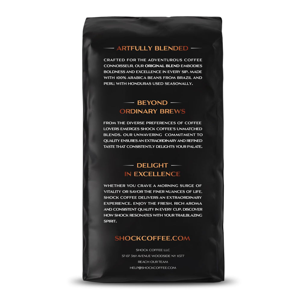Close-up of Shock coffee grounds texture highlighting rich Arabica roast and aroma