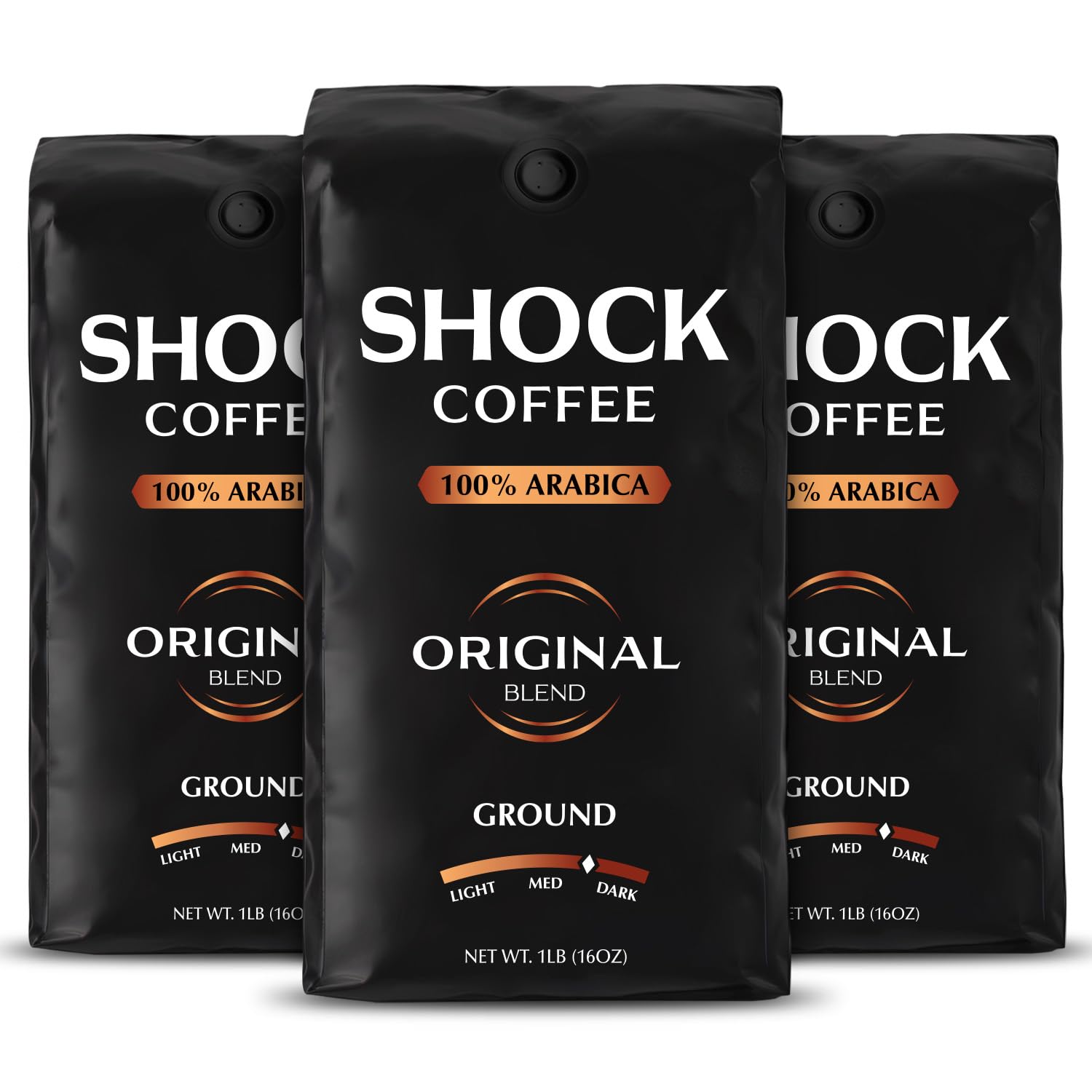 Shock front packaging 3 lb bag showing bold branding and energy