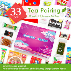SHOGUN CANDY open box display with assorted snacks and premium tea visible