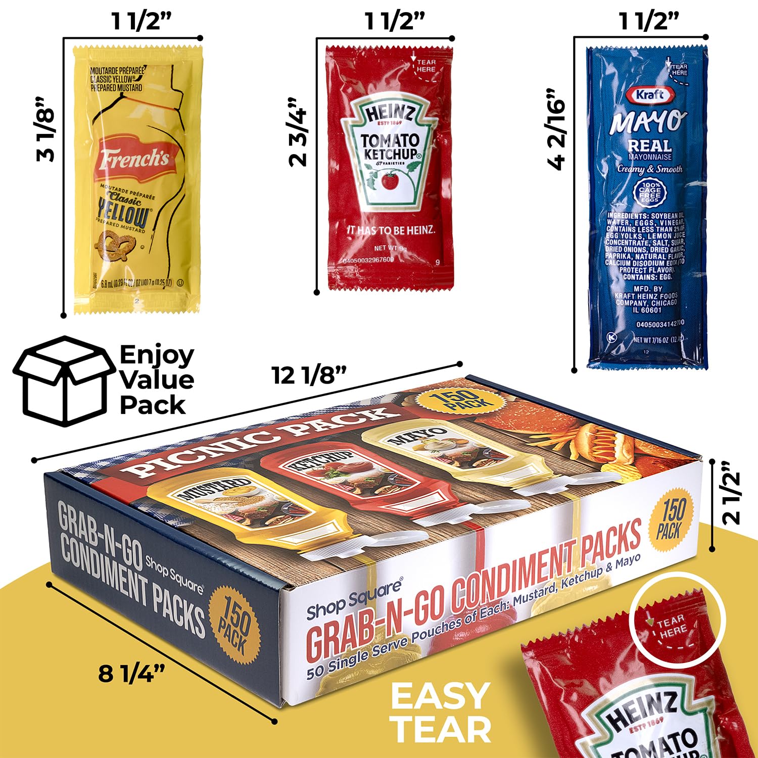 Shop Square French's mustard packet close-up highlighting bright color and convenience