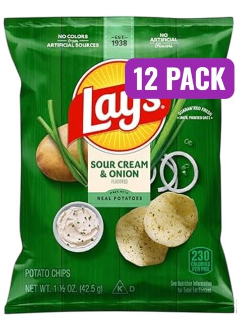 Shoppyway pack front showing 12 individual sour cream & onion bags, great for portability