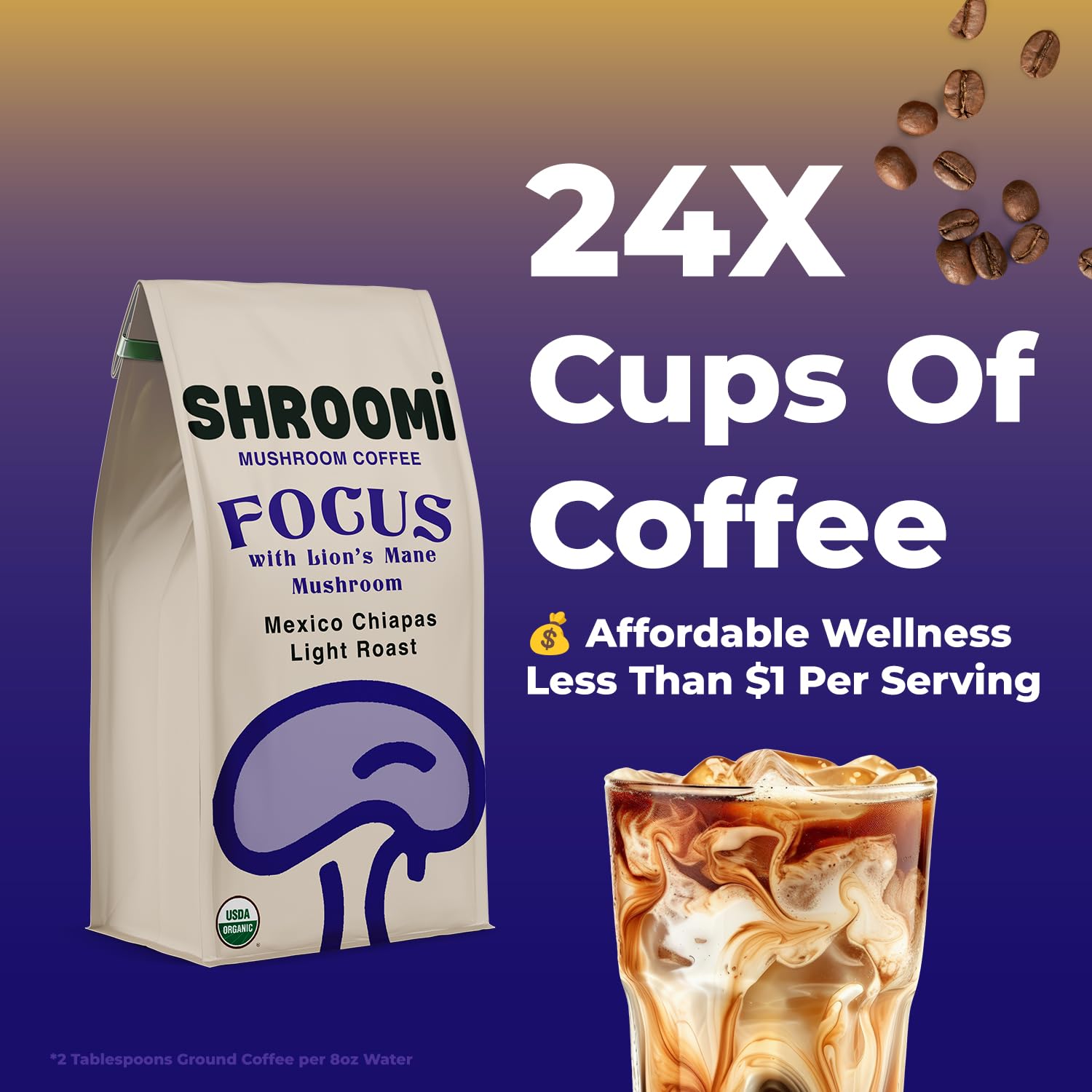 Shroomi 10oz bag next to ruler showing size and portion clarity