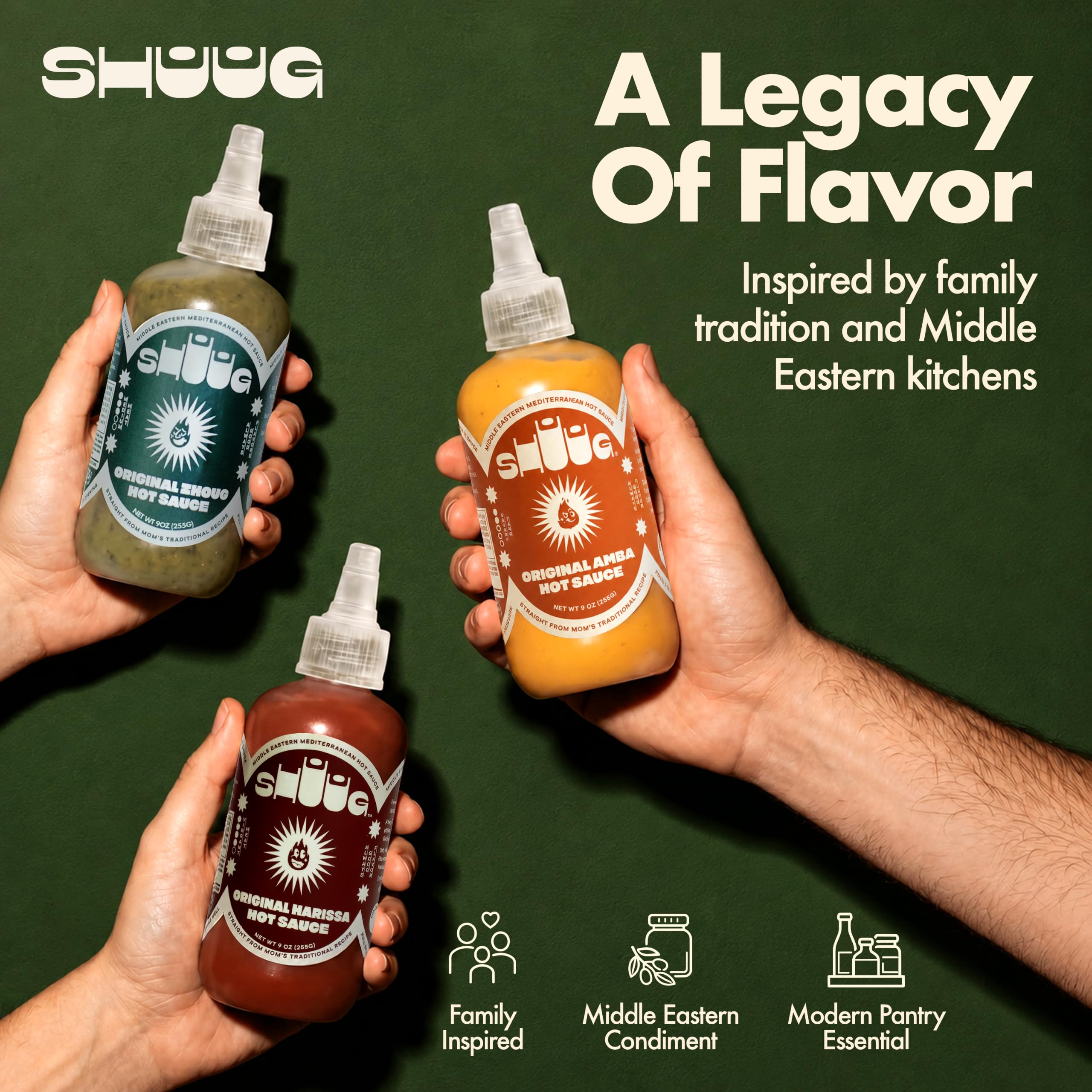 SHUUG on table with foods showing convivial Mediterranean meal inspiration