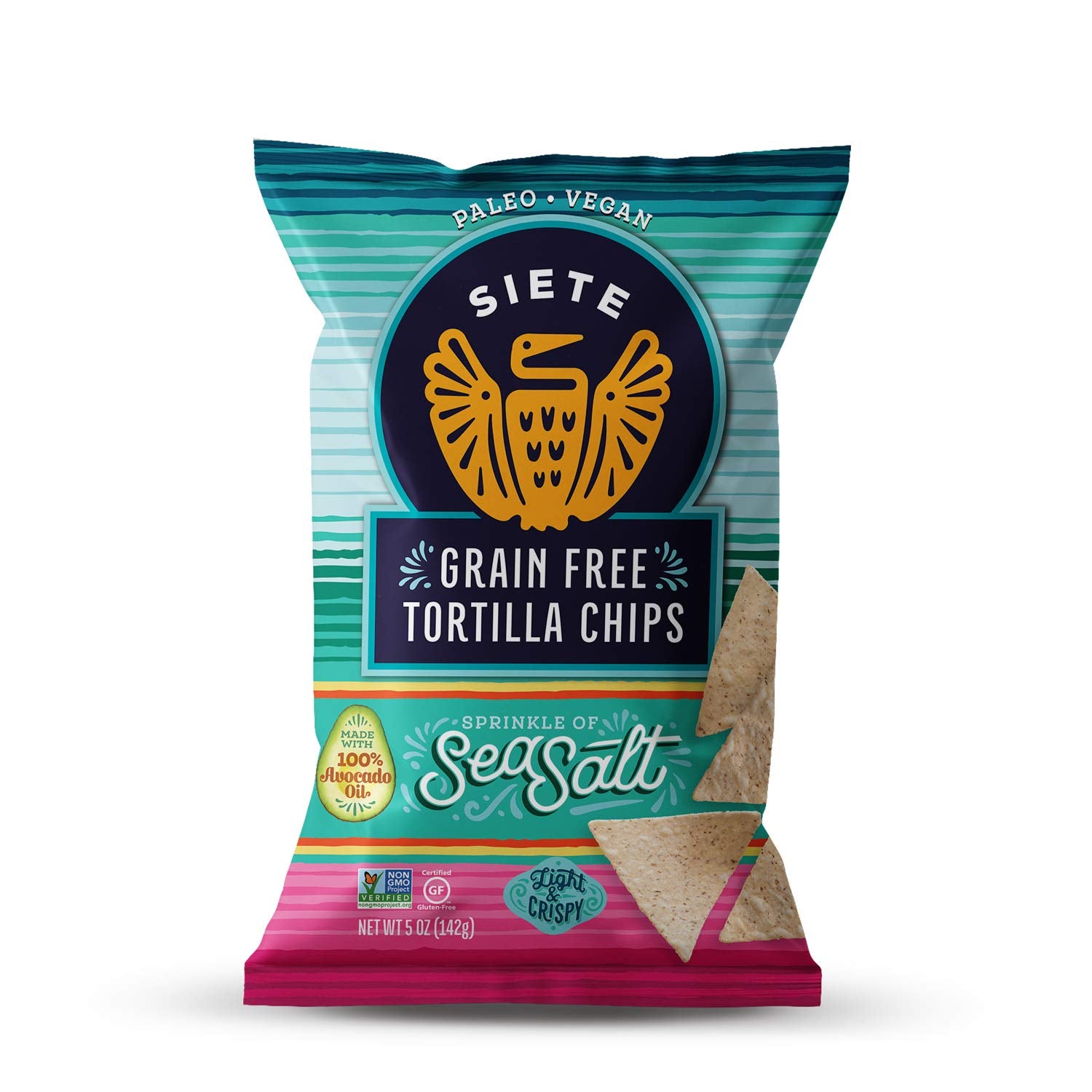 Siete close-up chip texture highlighting crisp cassava crunch