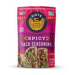 Siete front packaging showing spicy taco seasoning and dietary benefits