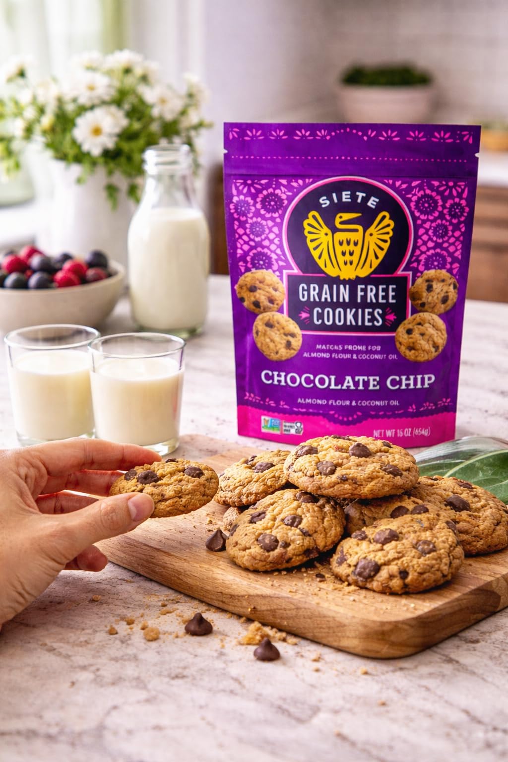 Siete open bag displaying cookies inside for grab-and-go convenience benefit