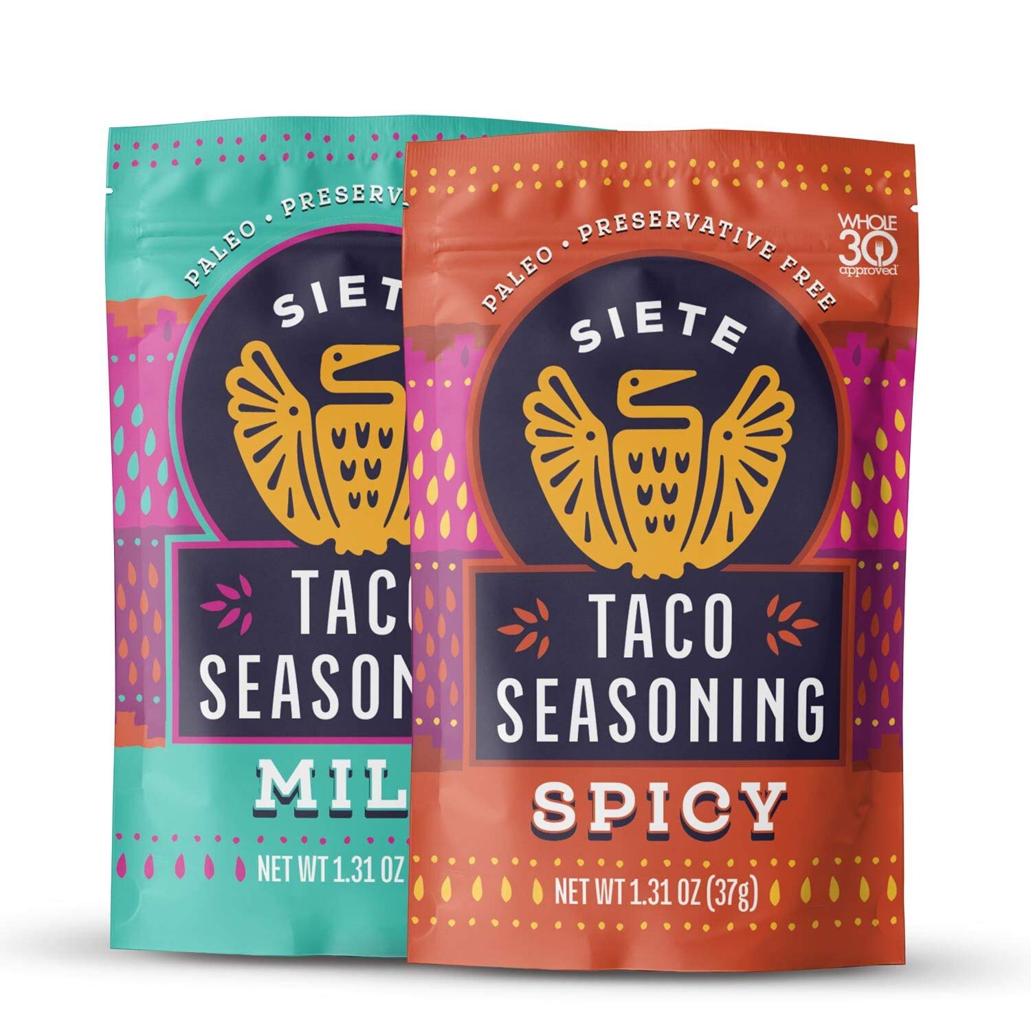 Siete front packaging showing six taco seasoning packets and brand clarity