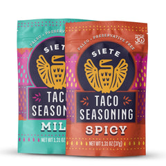 Siete front packaging showing six taco seasoning packets and brand clarity
