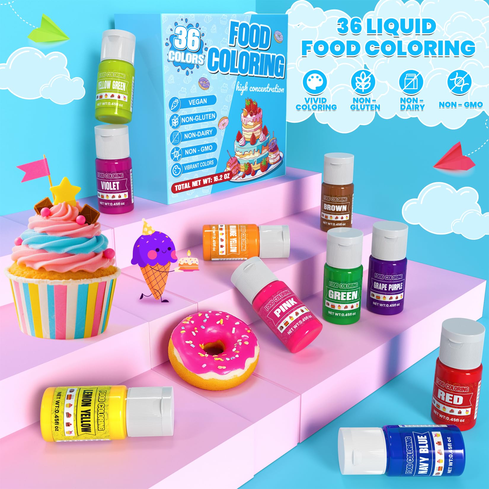 SigWong colored frosting on a decorated cake demonstrating vibrant, even tinting