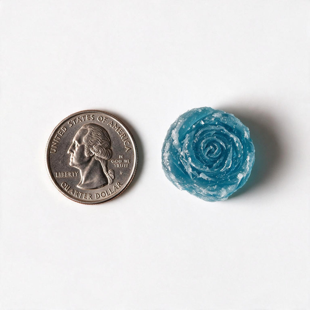 Silk Spin Sugars beside a coin shows the one-inch bite-sized scale