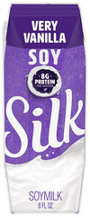 Silk very vanilla front packaging showing 18-pack convenience and shelf-stable benefit