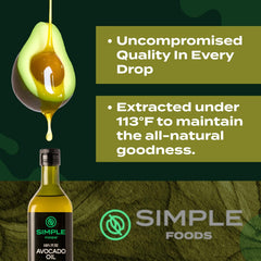 Simple Foods avocado oil label closeup highlighting purity and non-GMO benefit