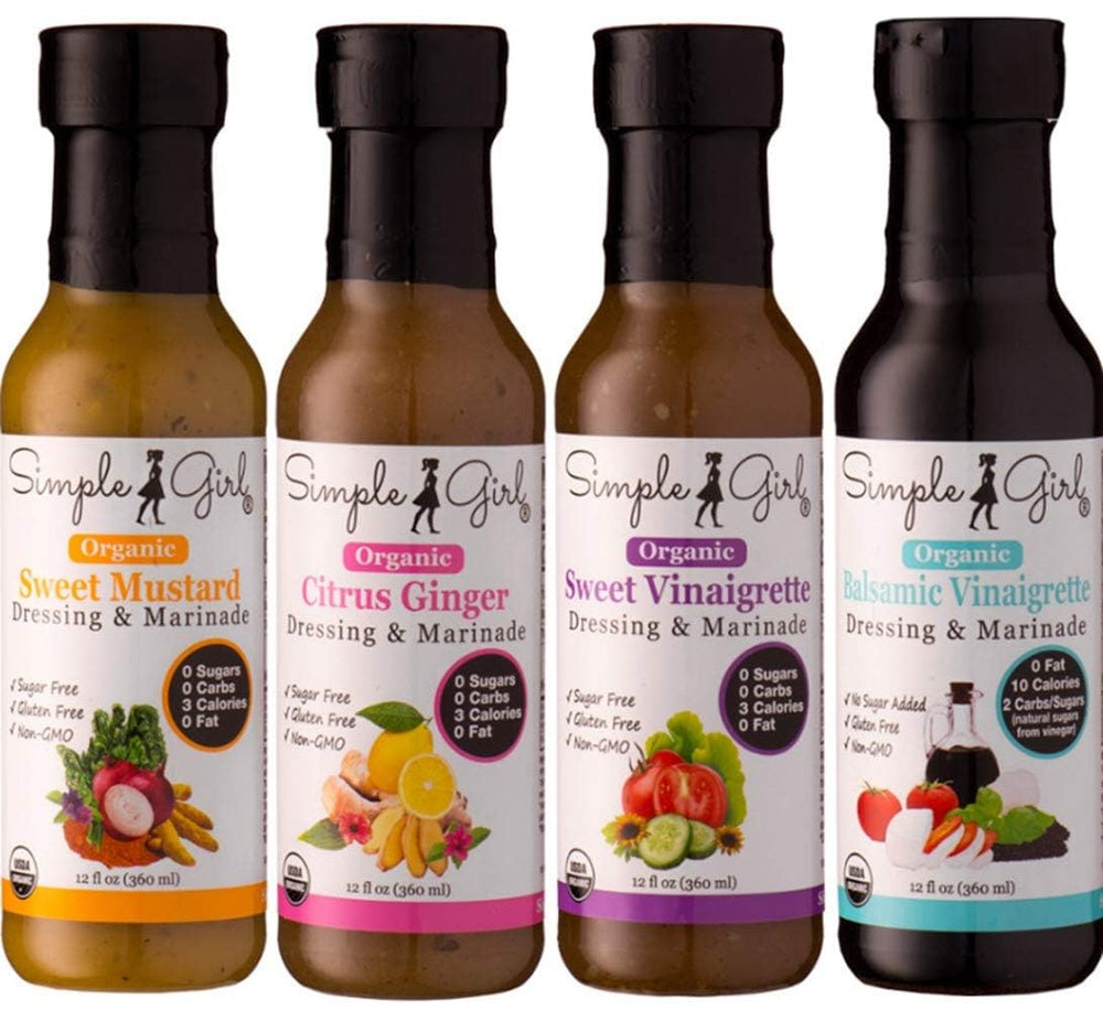 Simple Girl front packaging showing four bottles and variety benefits