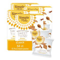 Simple Mills front packaging showing honey cinnamon snack packs and product branding for pantry-ready flavor