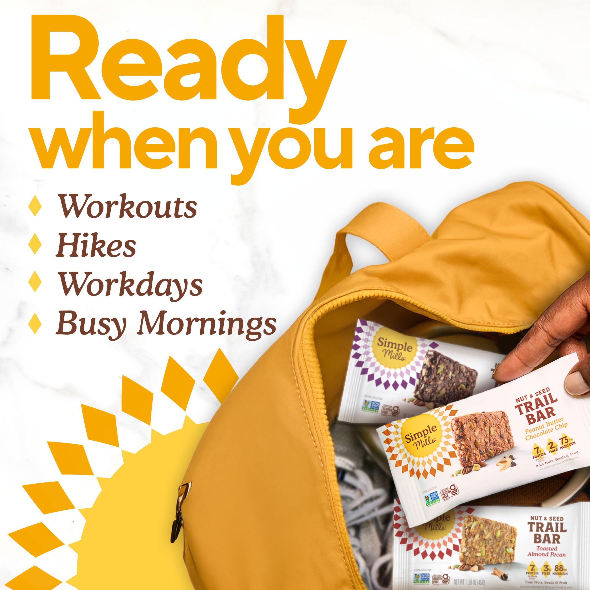 Simple Mills ingredients flatlay with almonds, pecans, pumpkin seeds for nutrient density