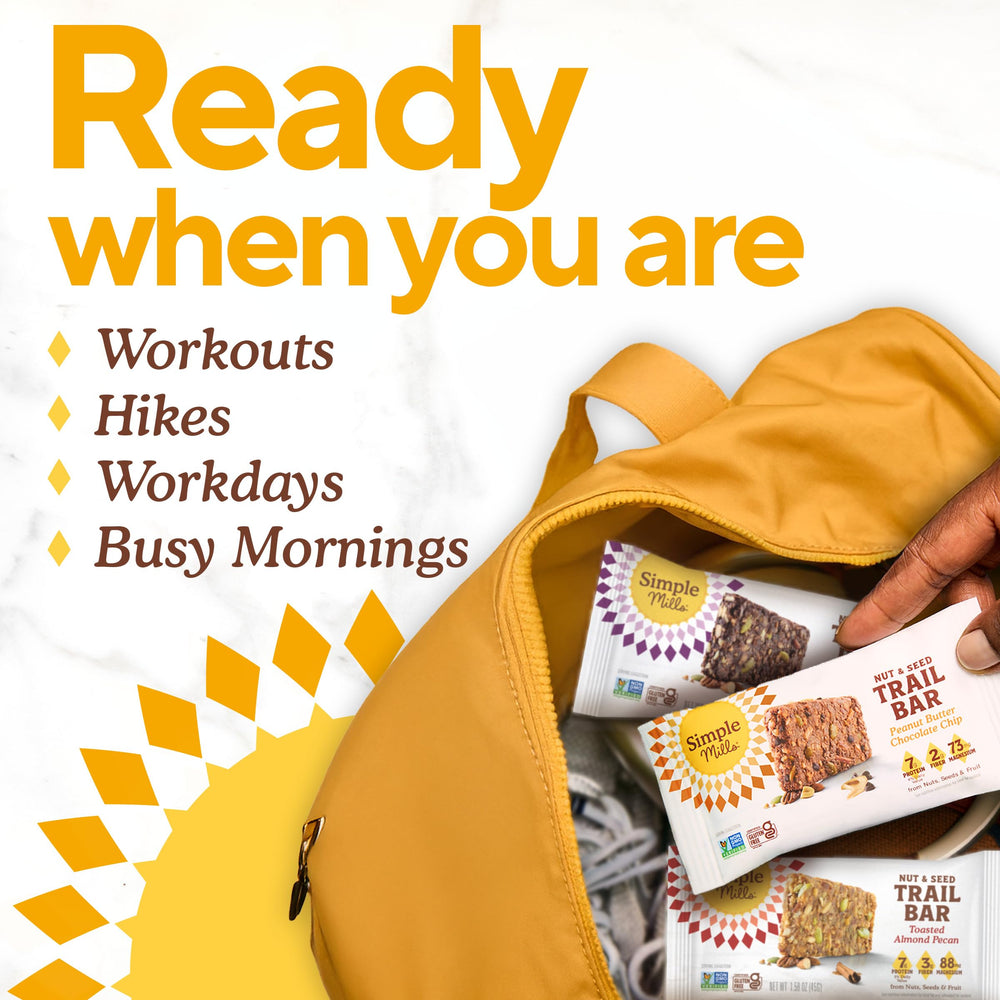 Simple Mills ingredients flatlay with almonds, pecans, pumpkin seeds for nutrient density
