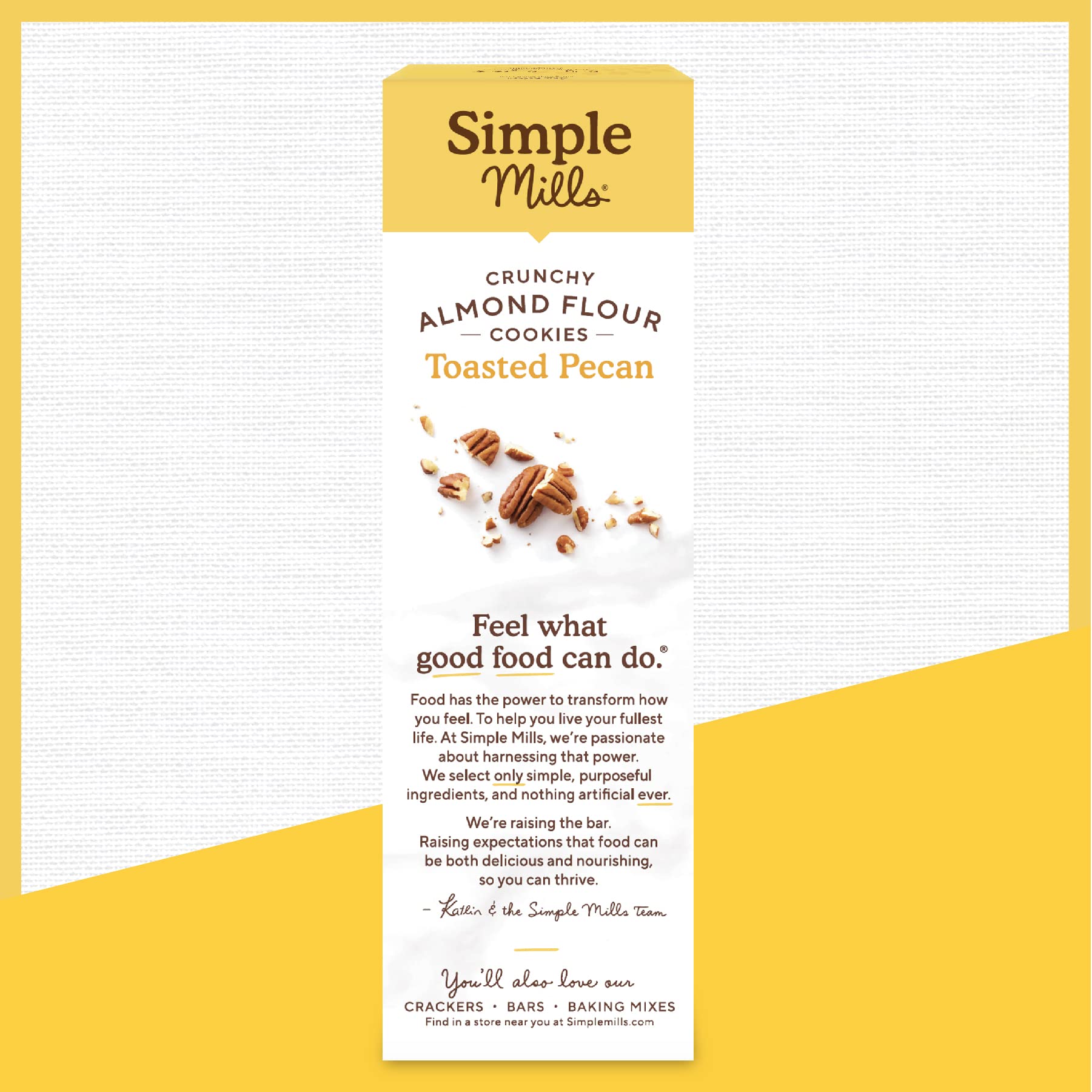 Simple Mills ingredient label highlighting almond flour and pecans for transparent sourcing benefit