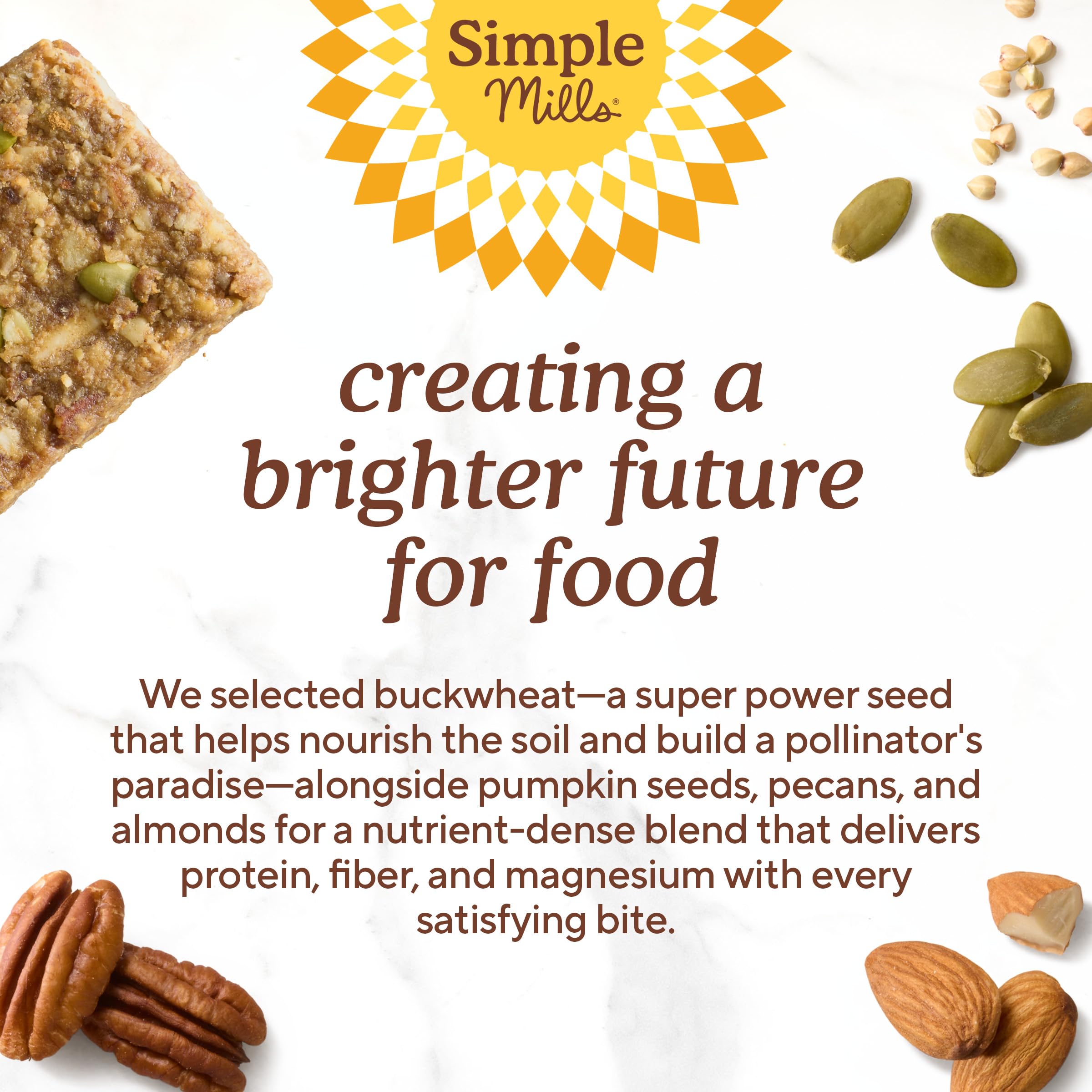 Simple Mills nutrition label and certification badges showing gluten-free Non-GMO claims