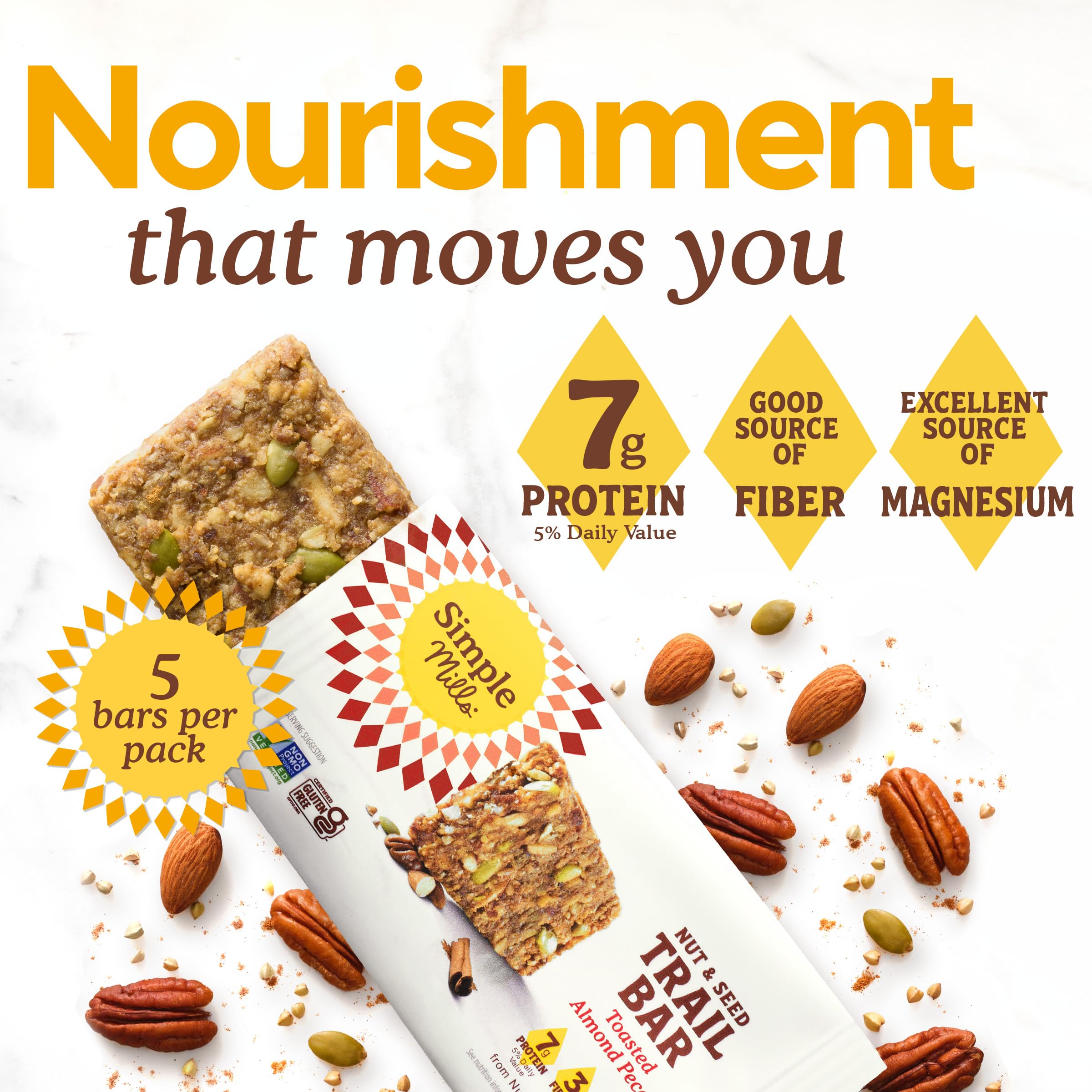Simple Mills single unwrapped bar close-up highlighting chewy and crunchy texture