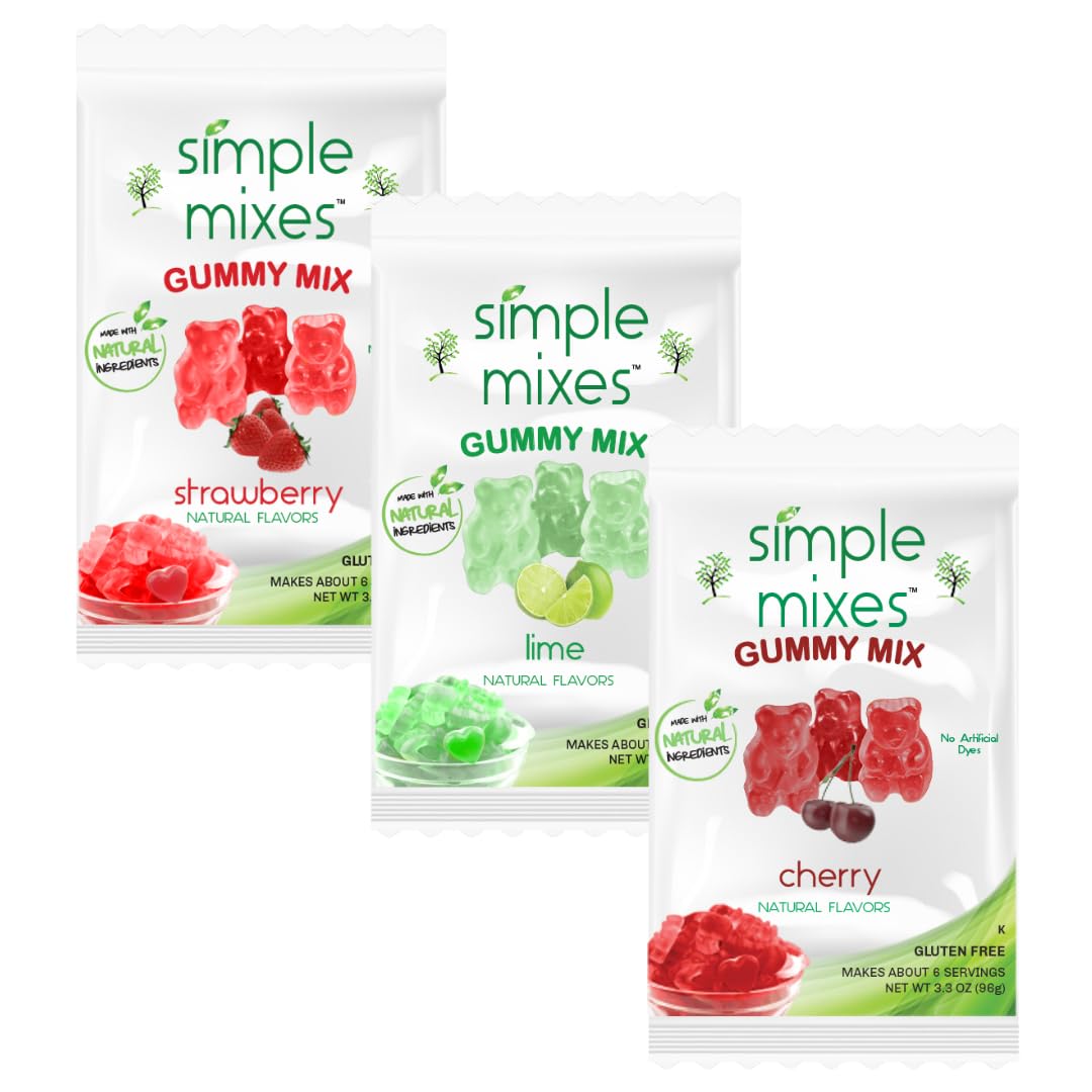 Simple Mixes pack front view showing variety 3-pack and natural dye-free benefit