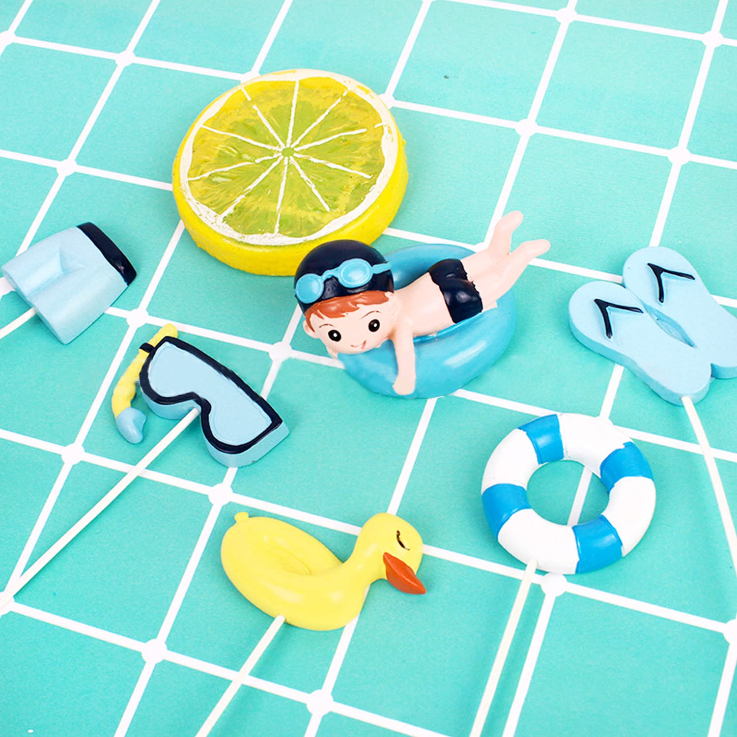 Simple polymer close-up of resin texture highlighting durable colorful beach miniatures