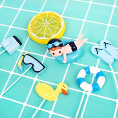 Simple polymer close-up of resin texture highlighting durable colorful beach miniatures