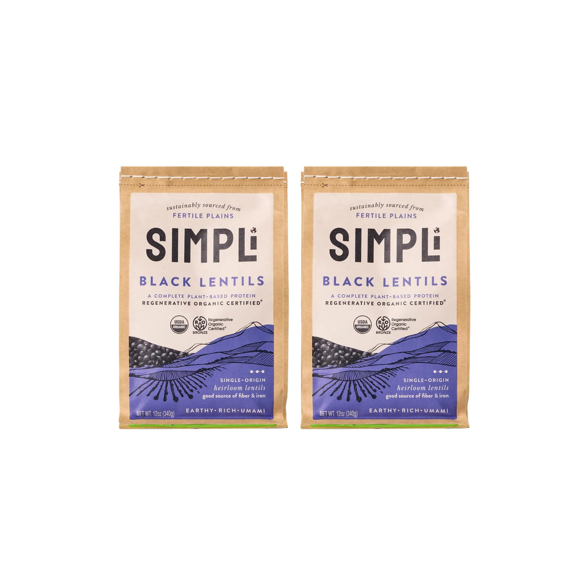 SIMPLi front packaging showing certified black lentils and product benefits