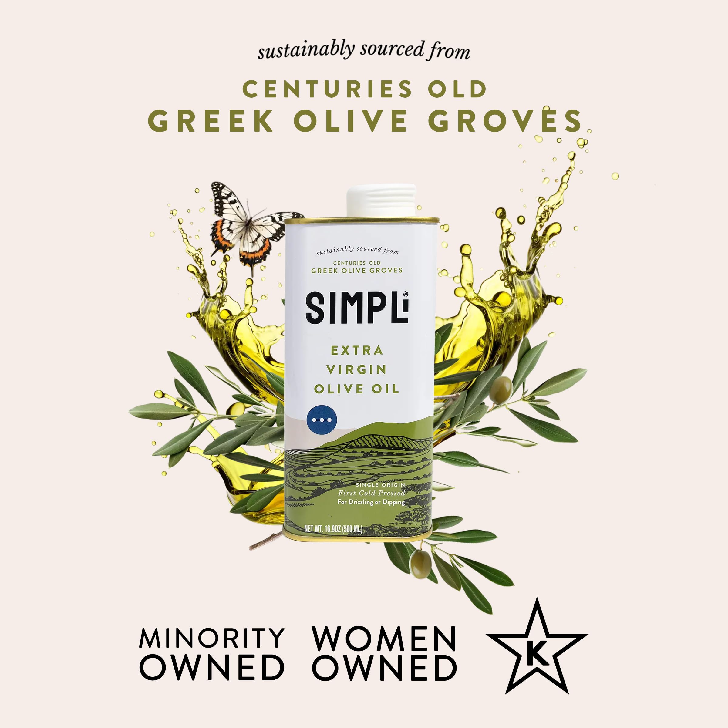 SIMPLi oil pouring from bottle over salad to add bright peppery flavor and aroma