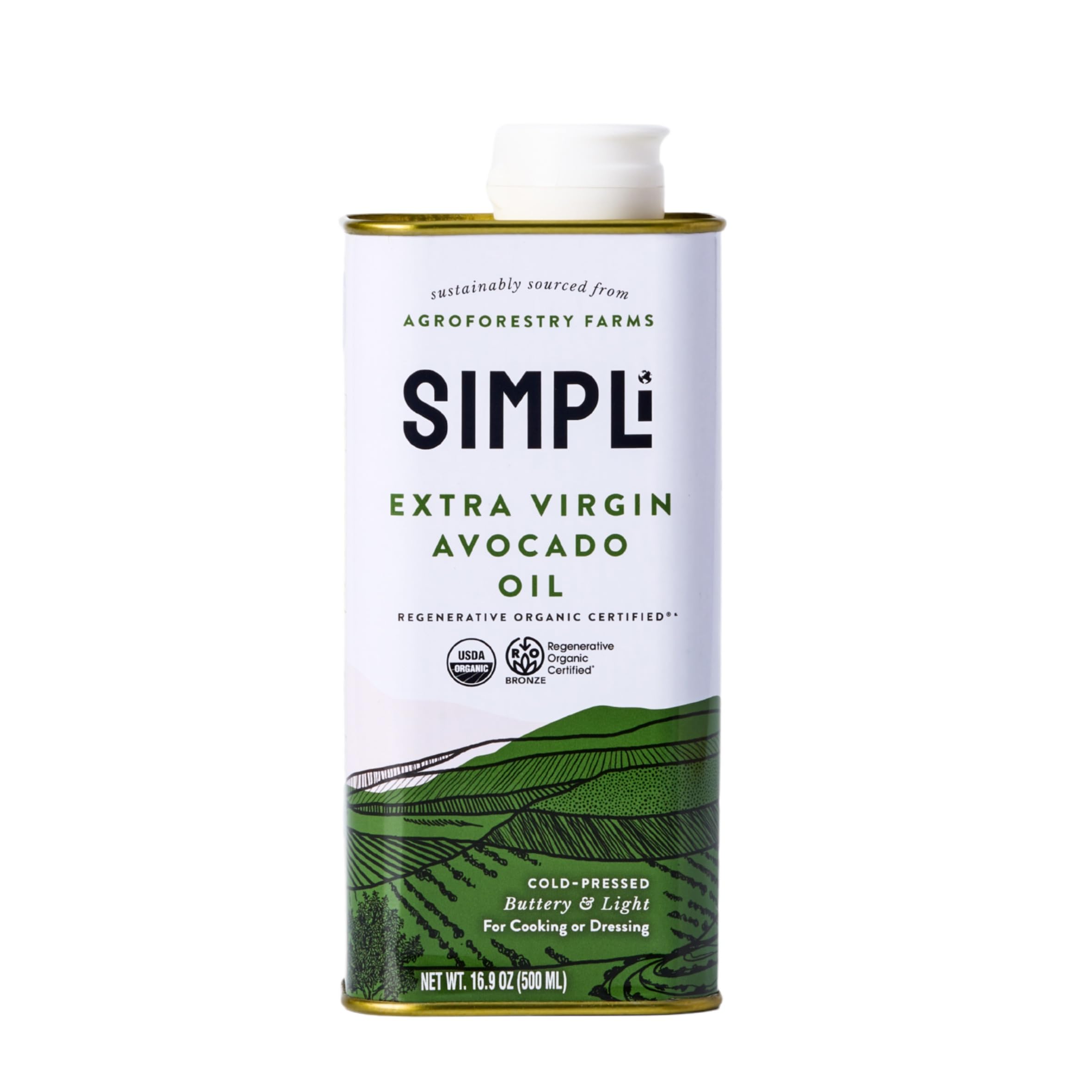 SIMPLi bottle front label view showing certifications and size, ethical sourcing benefit
