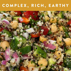 SIMPLi quinoa salad plated with vegetables showing versatility and balanced nutrition