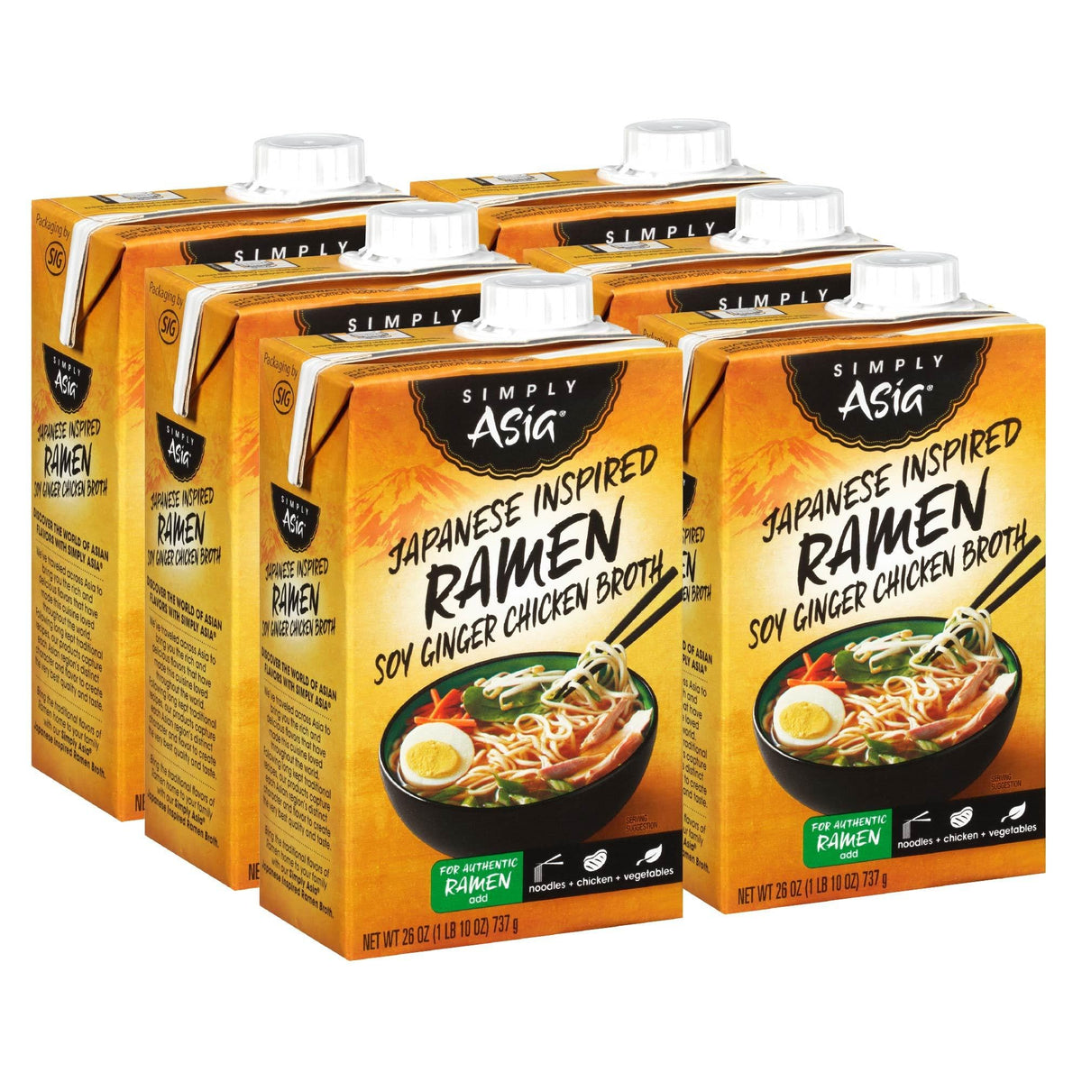 Simply Asia front packaging showing ramen soy ginger chicken broth, convenient pantry staple