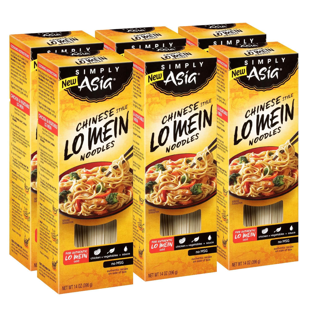 Simply Asia front package showing 14 oz lo mein noodles and convenience