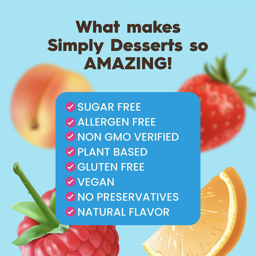 Simply Delish non-GMO and kosher badges showing certified-quality benefit