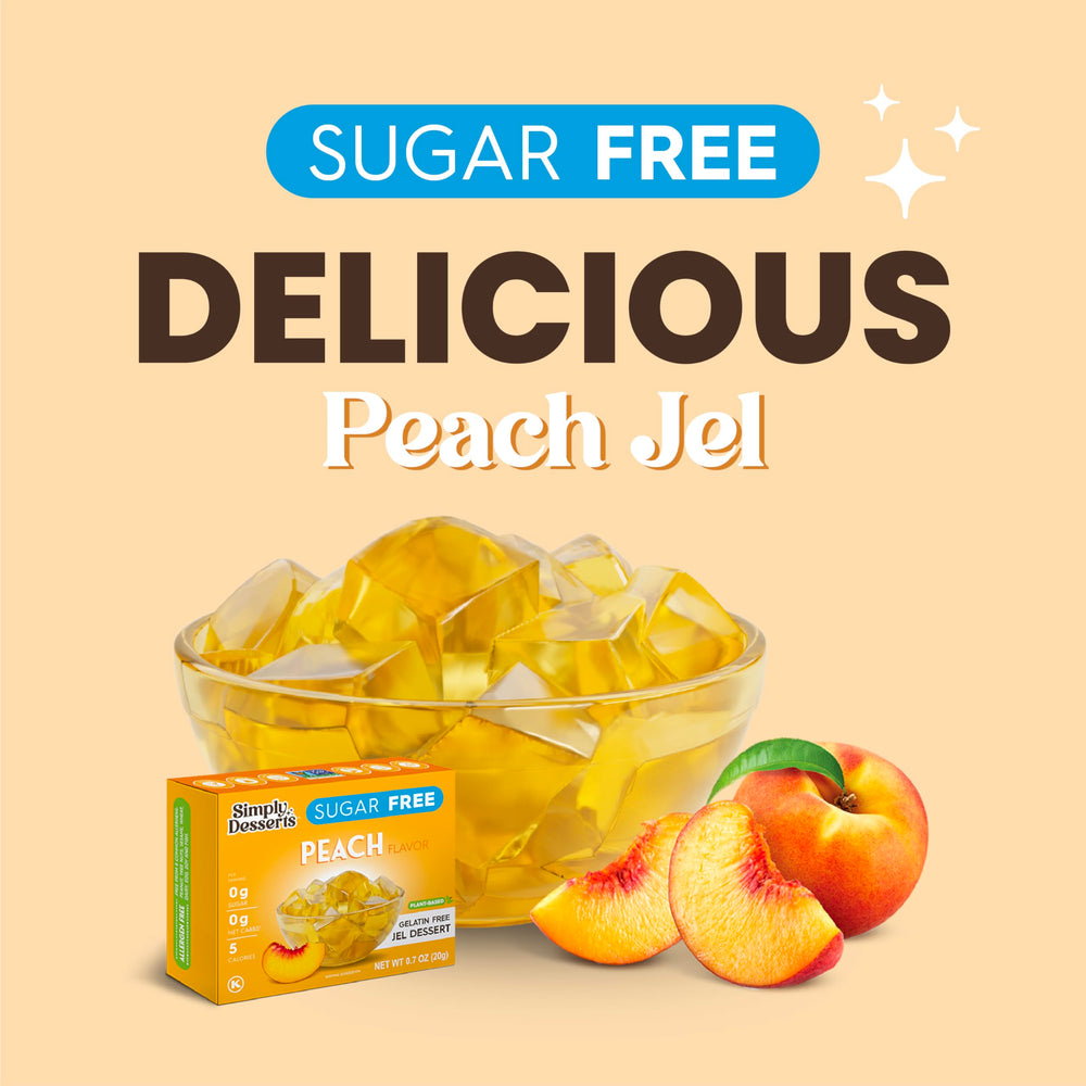 Simply Delish close-up of a single peach jel packet highlighting convenience