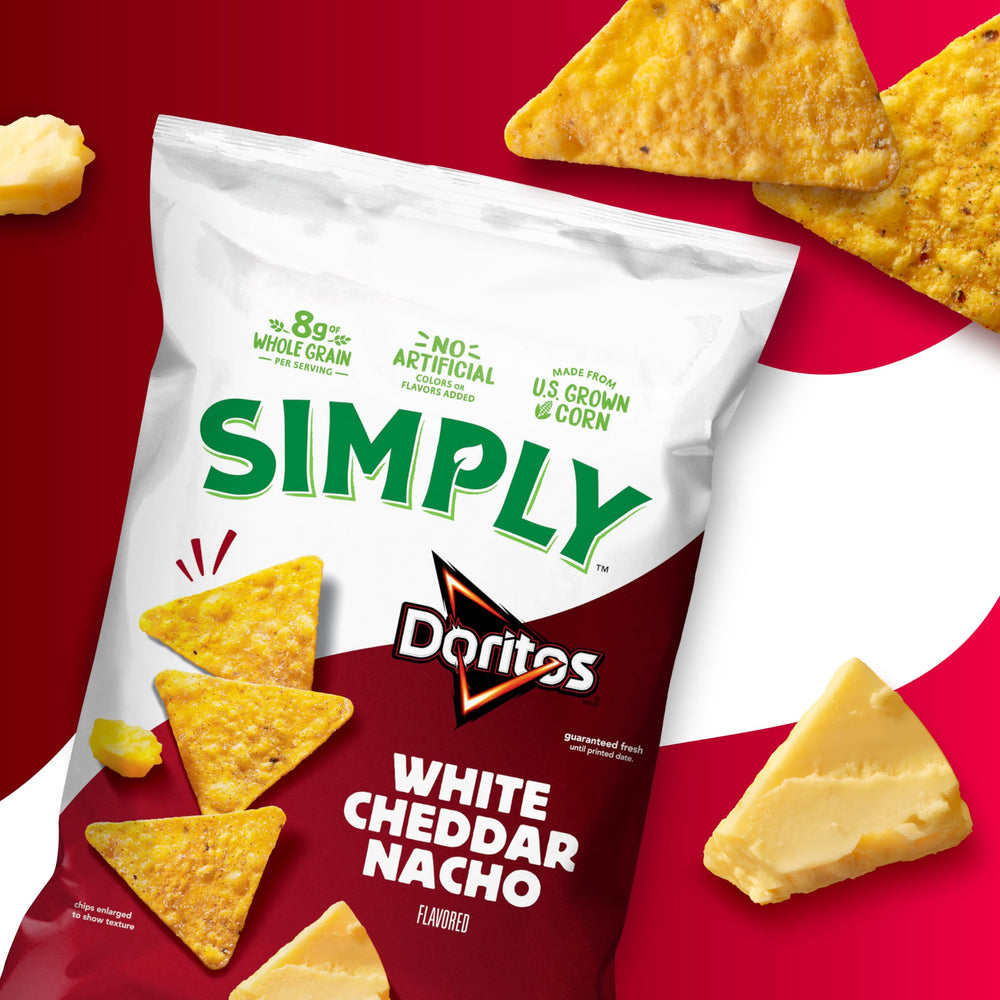 Opened Simply bag with chips visible for fresh crunchy texture