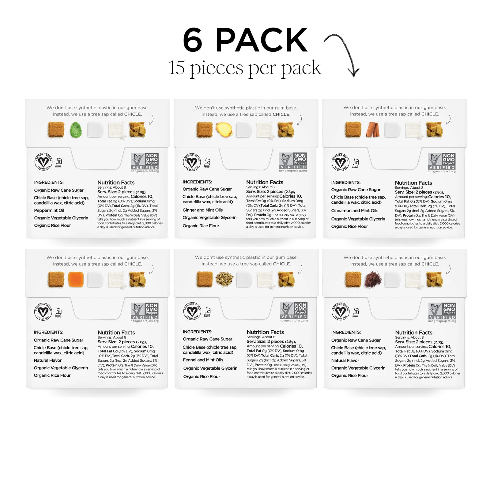 SIMPLY Gum opened box with wrapped pieces displayed to show quantity and variety