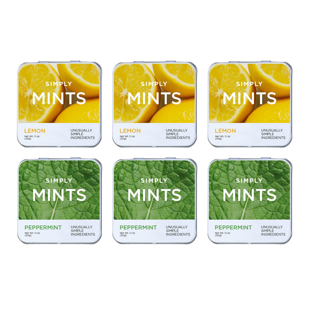 Simply Gum front packaging showing lemon and peppermint variety pack and clear labeling for convenience
