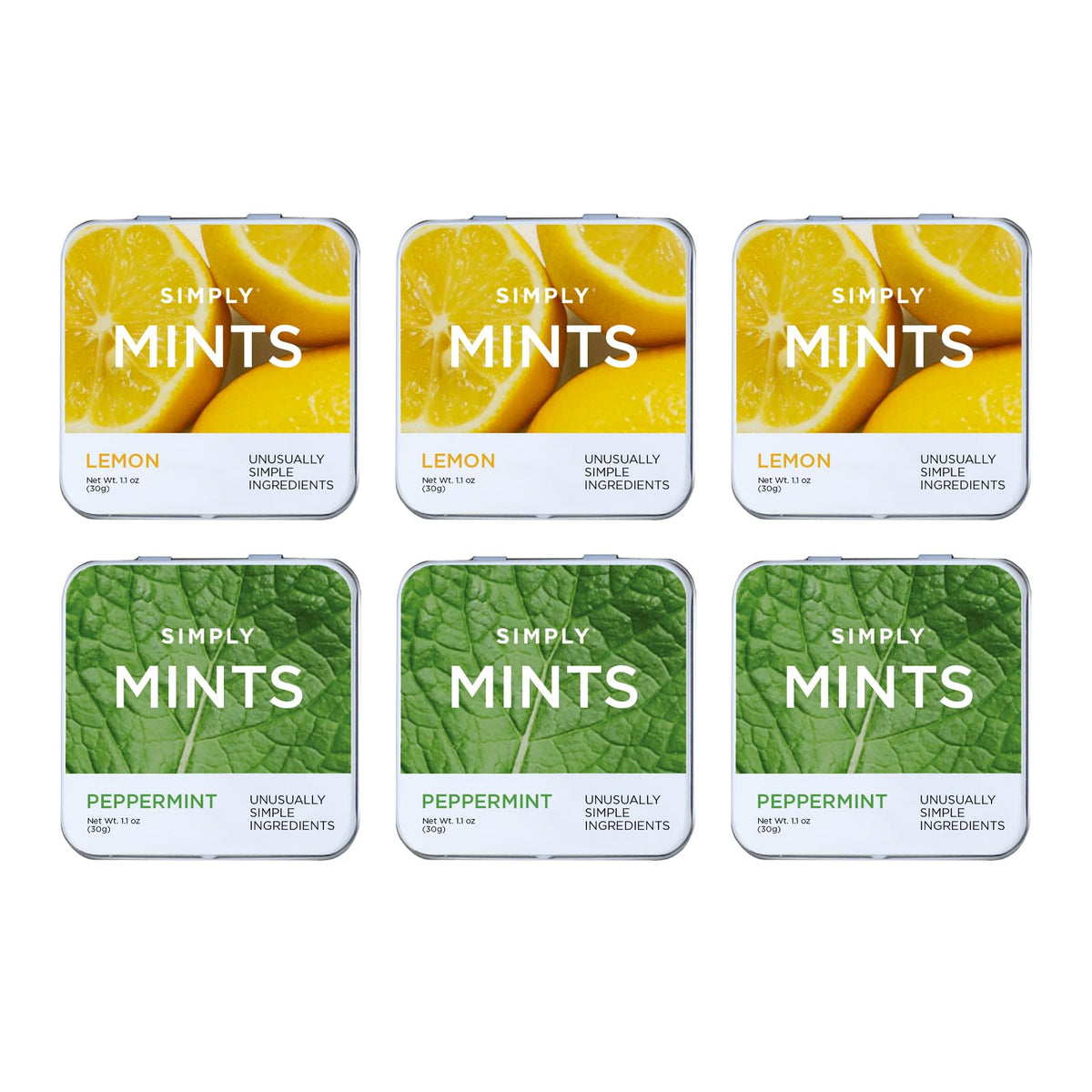 Simply Gum front packaging showing lemon and peppermint variety pack and clear labeling for convenience