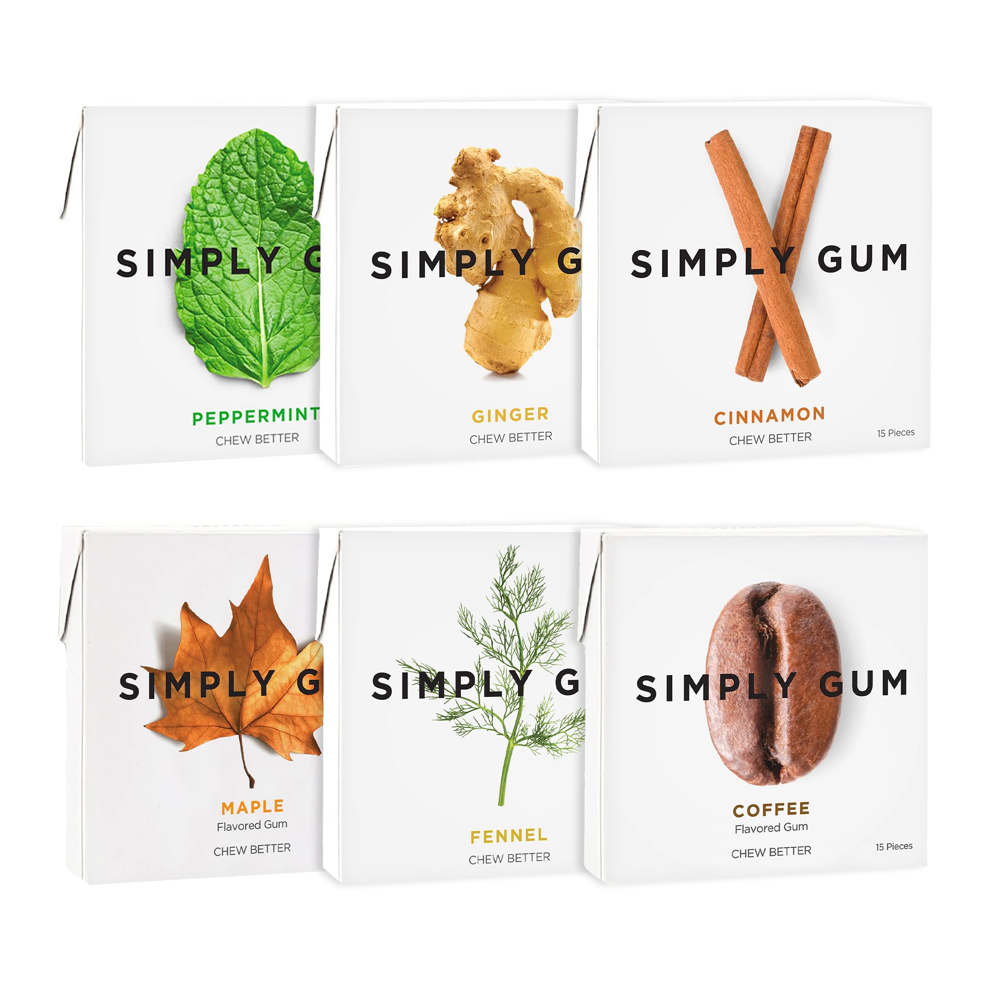SIMPLY Gum front packaging showing six-pack and natural branding for eco benefits