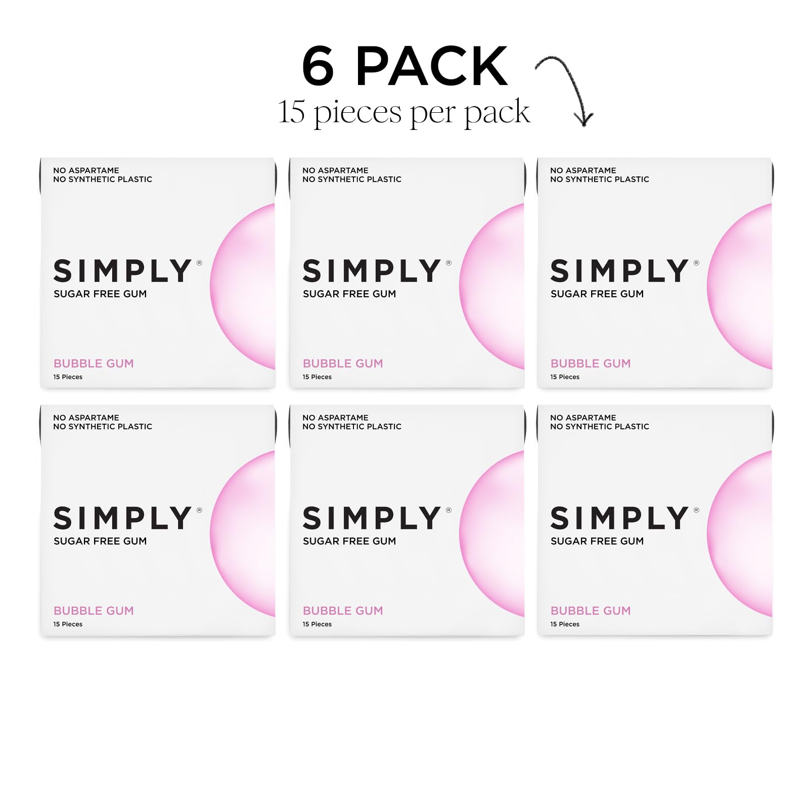 SIMPLY Gum packaging sustainability mark highlighting plastic-free and eco-friendly benefit