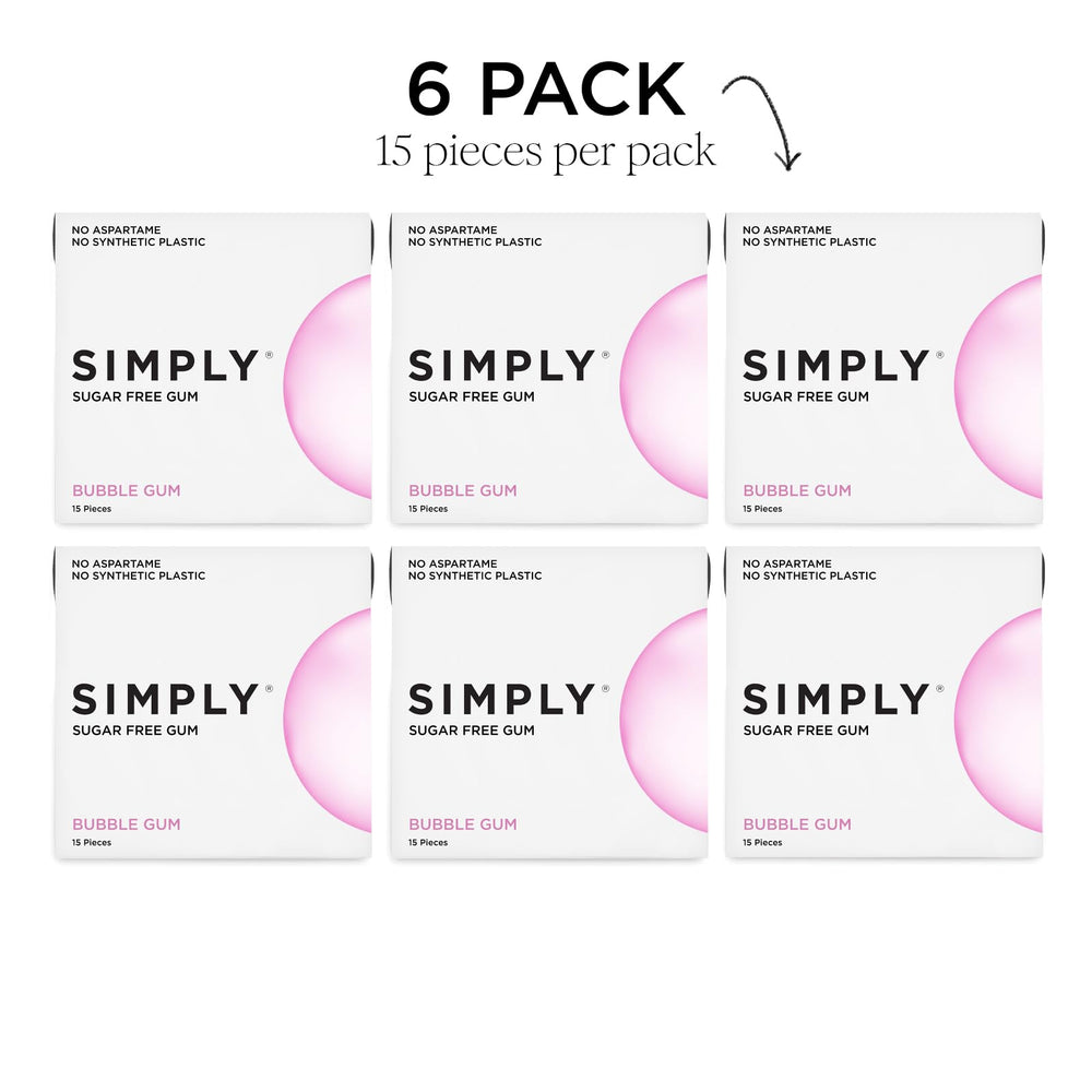 SIMPLY Gum packaging sustainability mark highlighting plastic-free and eco-friendly benefit