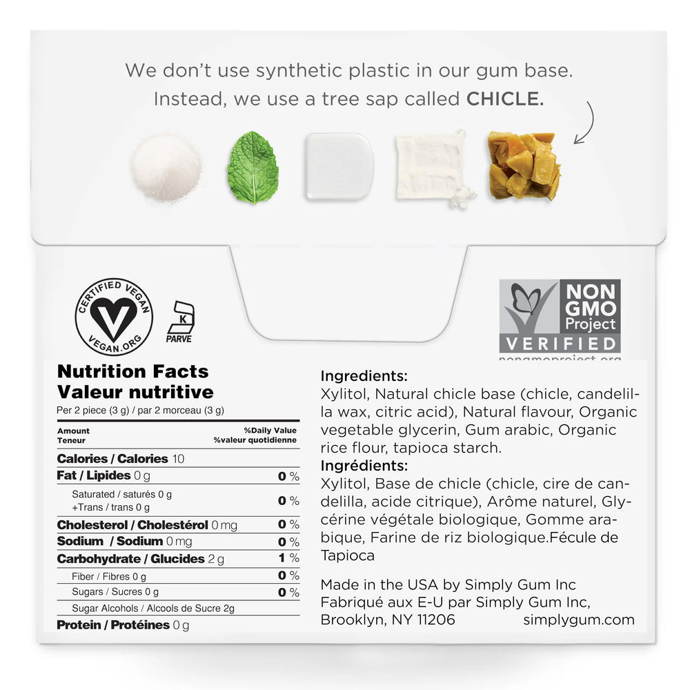 Simply Gum open pack exposing pieces for convenient breath freshening