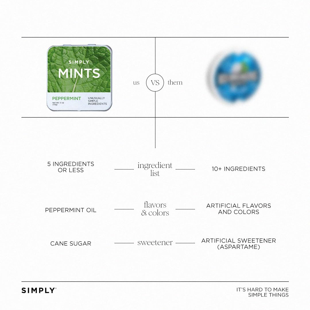 Six Simply Gum reusable metal tins grouped to show bulk value and travel readiness
