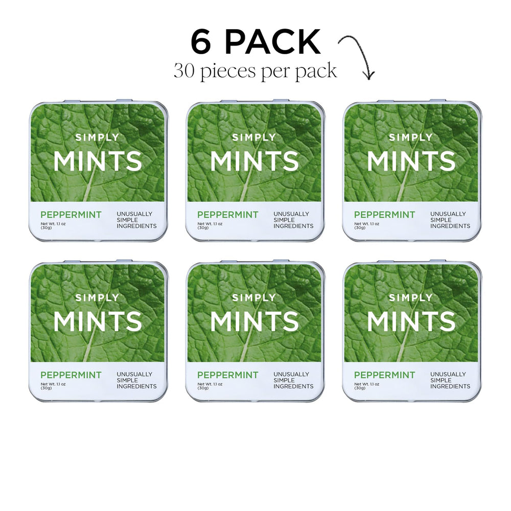 Simply Mints open tin with mints visible indicating fresh breath on the go