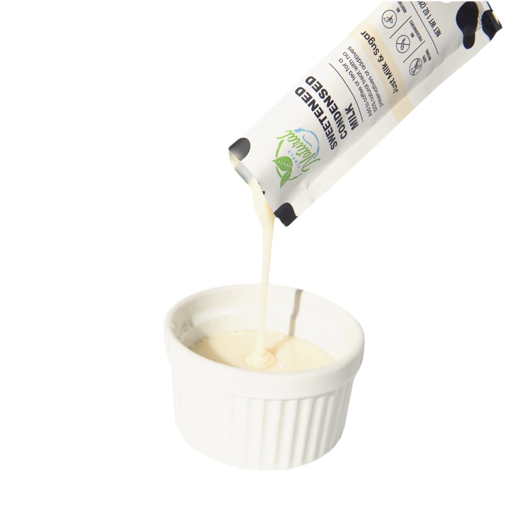 Simply Natural poured condensed milk texture demonstrating creamy consistency for recipes