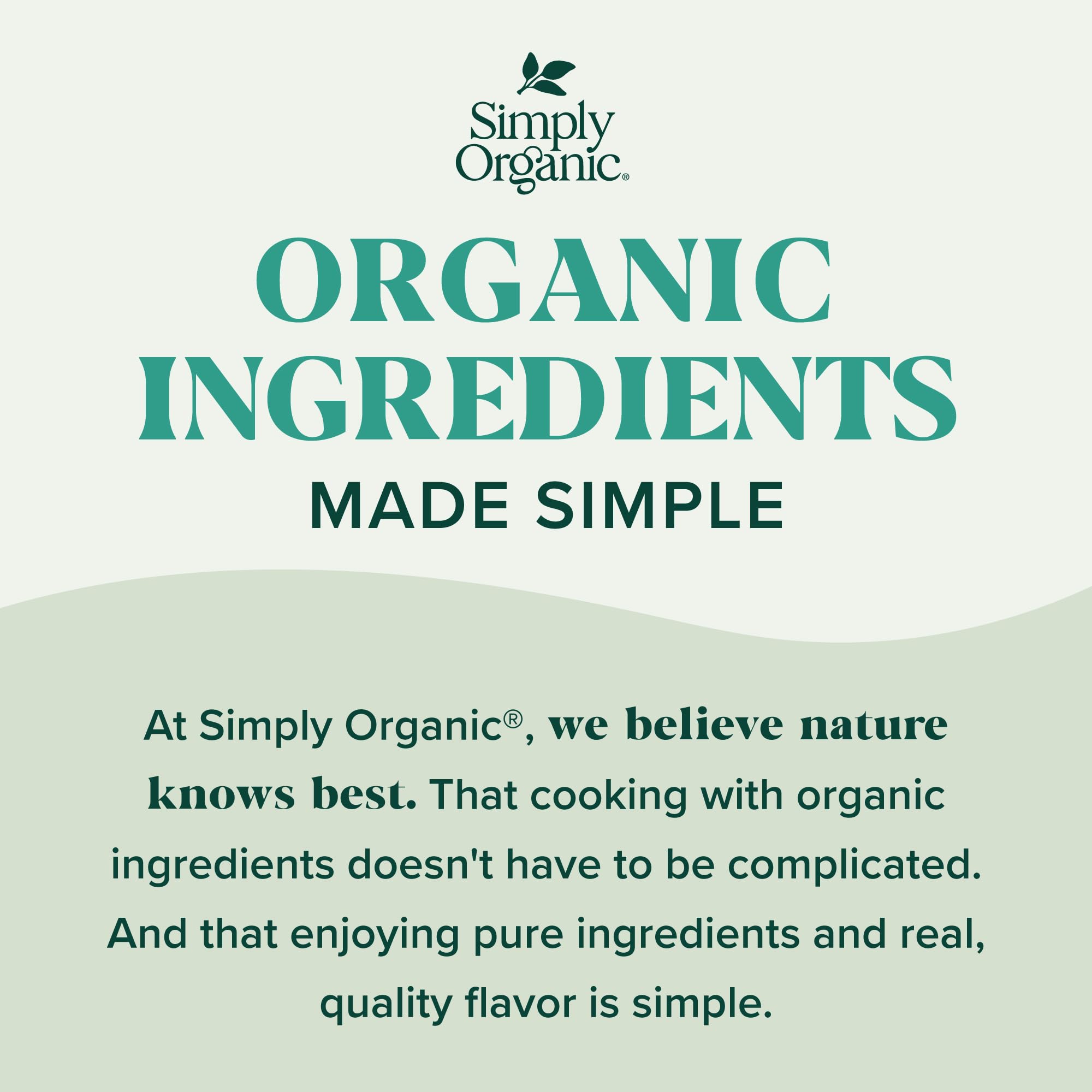 Simply Organic bottle size comparison beside measuring spoon showing convenient 2.89-ounce portion